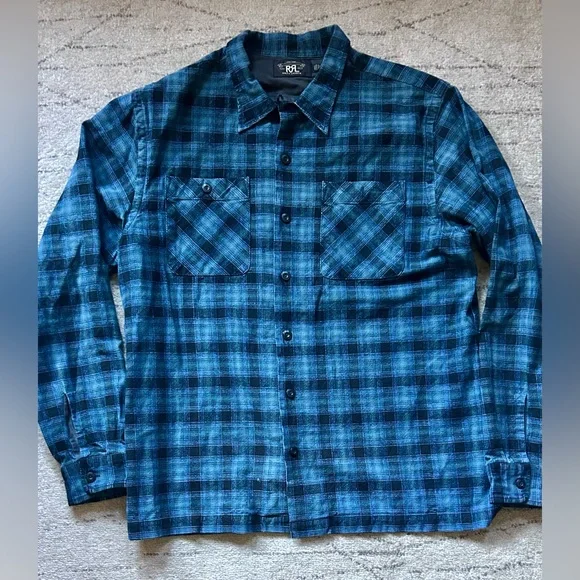 Ralph Lauren RRL/Double RL blue black plaid check cotton work